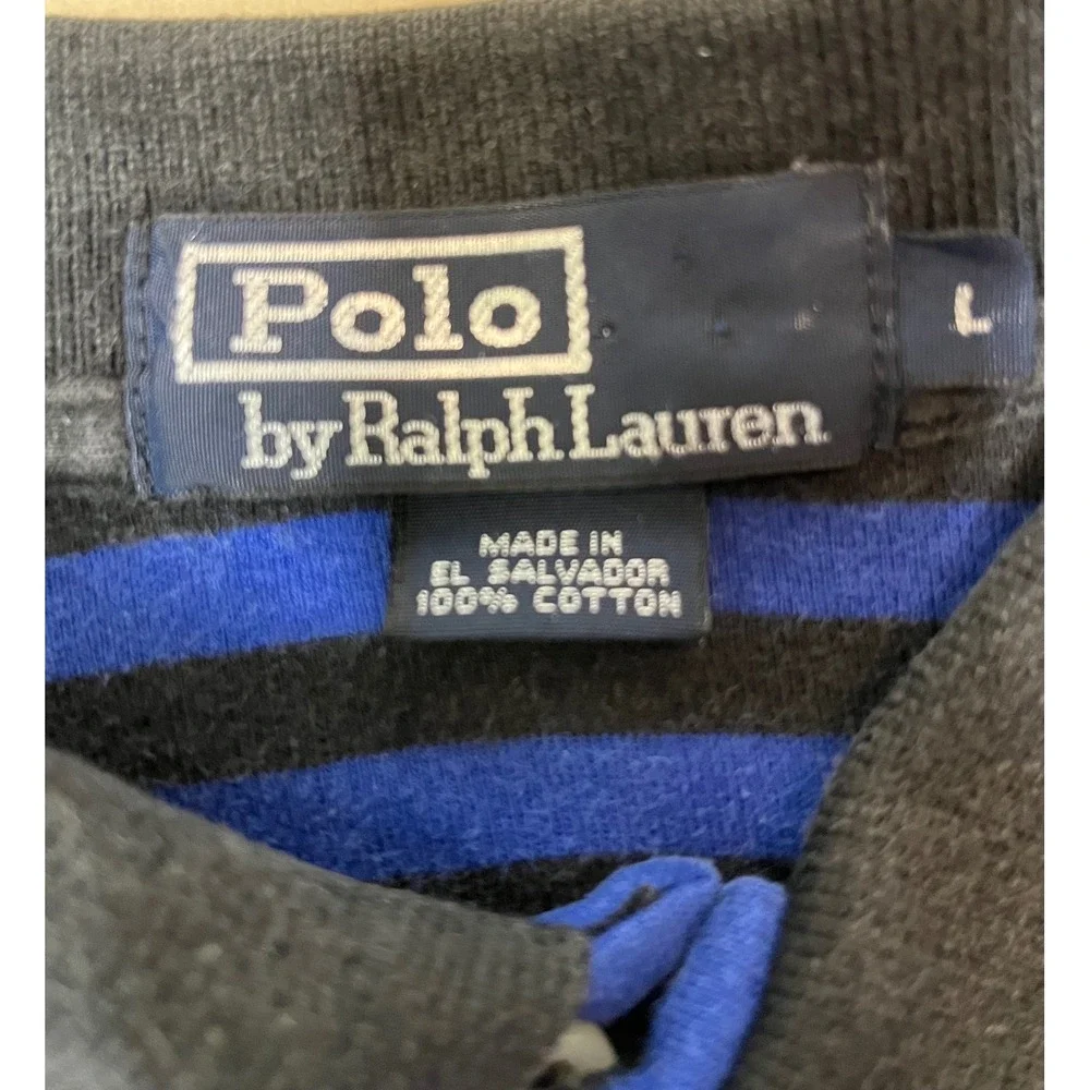 Polo Ralph Lauren Mens Striped Polo Shirt Blue Black Cotton Short Sleeve Large